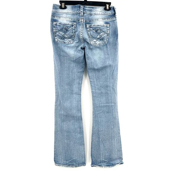 Silver Jeans Size 27x32 Denim Blue Suki Fit Flare Casual Preppy Low Rise 90s - Picture 2 of 9